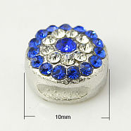 Alloy Rhinestone Beads, Cadmium Free & Lead Free, Grade A, Platinum Color, Round, Sapphire, 10x6mm, Hole: 1.5mm(X-RB-E007-11)