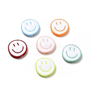 Opaque Acrylic Beads, with Enamel, Flat Round with Smiling Face, Mixed Color, 24x5mm, Hole: 1.6mm(ACRC-I001-01B)
