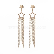Brass Star with Tassel Dangle Chandelier Earrings, 304 Stainless Steel Long Drop Earrings for Women, Golden, 75mm, Pin: 0.8mm(EJEW-JE05202)