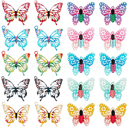 SUNNYCLUE Printed Brass Pendants, Etched Metal Embellishments, Butterfly, Mixed Color, 15.5~16.5x19x0.3mm, Hole: 1~1.5mm, 40pcs/box(KKC-SC0001-01)