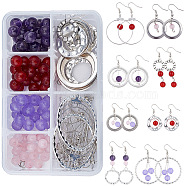 SUNNYCLUE DIY Earrings Making, with Natural Jade & Rose Quartz & Malaysia Jade & Amethyst Beads, Alloy Linking Rings and Brass Earring Hooks, Mixed Color(DIY-SC0011-53)