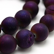 Electroplated Natural Agate Round Bead Strands, Grade A, Purple Plated, 10mm, Hole: 1mm, about 37pcs/strand, 15.1 inch(G-M171-10mm-08)