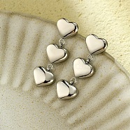 Non-Tarnish 304 Stainless Steel Stud Earrings, Stainless Steel Color, Heart, 36x11mm(EJEW-S226-10P-01)