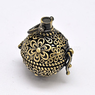 New Hollow Brass Round with Flower Cage Pendants, For Chime Ball Pendant Necklaces Making, Cadmium Free & Nickel Free & Lead Free, Antique Bronze, 28x21mm, Hole: 6x6mm, inner diameter: 18mm(X-KK-F0303-AB-NR)