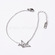 Bird 304 Stainless Steel Link Bracelets, with Lobster Claw Clasps, Stainless Steel Color, 6-1/4 inch(160mm), 1.5mm(BJEW-M182-30P)