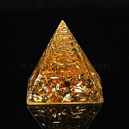Orgonite Pyramid Resin Display Decorations, with Brass Findings, Gold Foil and Natural Citrine Chips Inside, for Home Office Desk, 30mm(G-PW0005-05H)