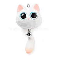 Opaque Resin Kitten Bell Big Pendants, Big Eye Cat Charms with Platinum Tone Iron Loops, White, 67x34x30mm, Hole: 2.5mm(RESI-A032-01P-04)