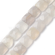 Natural White Agate Beads Strands, Faceted Square, 10x10x5mm, Hole: 1.2mm, about 20pcs/strand, 7.95''(20.2cm)(G-K359-B02-01)
