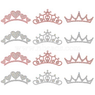 12Pcs 6 Style Non-woven Fabric Rhinestone Patches, Crown, for Clothing, Hair Bands, Sewing Craft Decoration, Mixed Color, 35~38x83~102x2.5~3mm, 2pcs/style(DIY-FH0004-86)