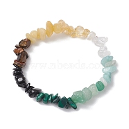 Chakra Natural Green Aventurine & Citrine & Tiger Eye & Obsidian & Quartz Crystal & Flower Amazonite & Topaz Jade Chip Beaded Stretch Bracelets, Inner Diameter: 2-1/4 inch(5.6cm)(BJEW-JB10777-03)