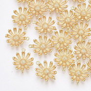 Brass Links, Nickel Free, Daisy, Real 18K Gold Plated, 17x15x4mm, Hole: 1mm(KK-Q761-13G-NF)