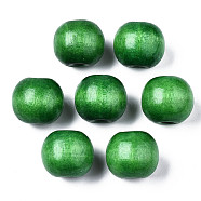 Spray Painted Natural Wood Beads, Macrame Beads Large Hole, Lead Free, Round, Green, 16x14mm, Hole: 4mm, about 800pcs/1000g(WOOD-ZX040-01B-02-LF)