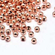 Brass Solid Round Beads, Lead Free & Cadmium Free & Nickel Free, Rose Gold, 2mm, Hole: 0.5mm(KK-M085-26RG-NR)