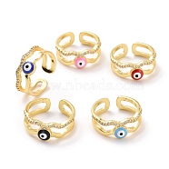 Enamel Evil Eye Open Cuff Ring with Clear Cubic Zirconia, Light Gold Plated Brass Jewelry for Women, Cadmium Free & Lead Free, Mixed Color, US Size 7 3/4(17.9mm)(RJEW-A007-05LG)