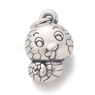 Fine Silver Cute Zodiac Snake Charms, with Jump Rings, Antique Silver, 12.5x10x6.5mm, Hole: 2.5mm(STER-D300-11AS)