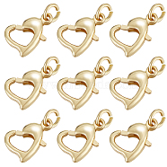 12Pcs Rack Plating Brass Lobster Claw Clasps, Long-Lasting Plated, with Jump Rings, Cadmium Free & Lead Free, Heart, Real 18K Gold Plated, 10x7x2.5mm, Hole: 2.5mm, ring: 4x0.9mm(KK-BBC0010-02)
