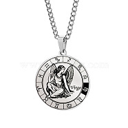 Unisex 201 Stainless Steel Constellation Pendant Necklaces, with Curb Chains, Laser Engraved Pattern, Flat Round, Virgo, 13.19 inch(335mm) (NJEW-T011-LA721-6)