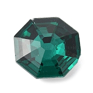 Faceted Glass Rhinestone Cabochons, Pointed Back, Octagon, Emerald, 23x23x10mm(GGLA-C032-05E)