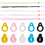 Gorgecraft 5 Strands 5 Colors Rubber Lanyard Straps, with Plastic Findings, with 20Pcs 5 Colors Ring Silicone Pendant, Mixed Color, 15.3 inch(AJEW-GF0006-02)