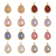48Pcs 8 Colors  Faceted Resin Rhinestone Pendants, with Golden Tone Brass Settings, Teardrop, Mixed Color, 17.5x11.5x5.5mm, Hole: 1.4mm, 6pcs/color(RESI-CW0001-18)