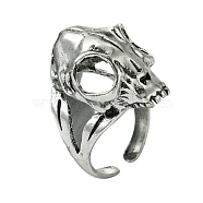 Skull Alloy Open Cuff Rings, Lead Free & Cadmium Free, Antique Silver, 28mm, Inner Diameter: Adjustable(RJEW-K275-31AS)