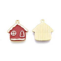 Alloy Enamel Pendants, House, Light Gold, Red, 19.5x17.5x1.5mm, Hole: 1.4mm(FIND-A017-14LG)