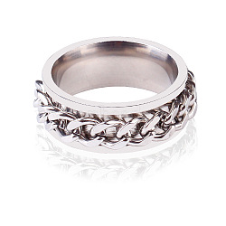 Stainless Steel Rings, with Curb Chains, Stainless Steel Color, US Size 10(19.8mm)(FS-WG78808-29)