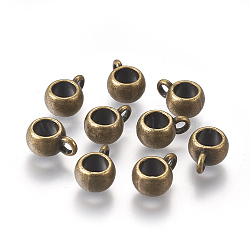 Tibetan Style Alloy Rondelle Tube Bails, Loop Bails, Lead Free and Cadmium Free, Bail Beads, Antique Bronze, 8x5mm, Hole: 2mm, Inner Diameter: 5mm(TIBE-YW0001-45AB)