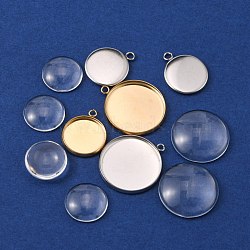 DIY Flat Round Pendant Making Kit, Including 304 Stainless Steel Pendant Cabochon Settings, Glass Cabochons, Golden & Stainless Steel Color, 16Pcs/bag(DIY-FS0002-81)