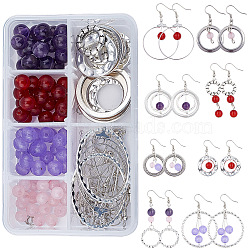SUNNYCLUE DIY Earrings Making, with Natural Jade & Rose Quartz & Malaysia Jade & Amethyst Beads, Alloy Linking Rings and Brass Earring Hooks, Mixed Color(DIY-SC0011-53)