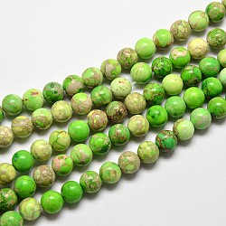 Natural Imperial Jasper Beads Strands, Round, Dyed, Lime, 4mm, Hole: 1mm, about 90pcs/strand, 15.2 inch(G-I122-4mm-01)