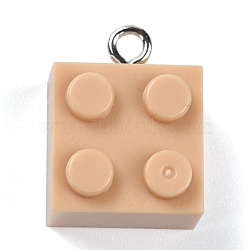 Resin Pendants, with Platinum Iron Loop, Toy Bricks, BurlyWood, 21x15.5x11mm, Hole: 2.6mm(RESI-E017-A12)