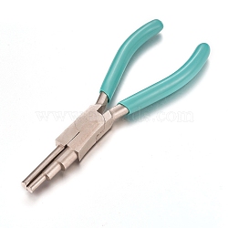 45# Carbon Steel Wire Wrapping Pliers, 3-step Wire Looping Forming Pliers, Bail Making Pliers, Ferronickel, with Plastic Handle, Turquoise, Loop Size: 5mm/7mm/10mm, 167x90.5x12.5mm(PT-G002-02A)