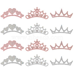 12Pcs 6 Style Non-woven Fabric Rhinestone Patches, Crown, for Clothing, Hair Bands, Sewing Craft Decoration, Mixed Color, 35~38x83~102x2.5~3mm, 2pcs/style(DIY-FH0004-86)