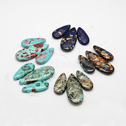 Assembled Synthetic Dyed Gemstone and Bronzite Pendant Sets, teardrop, Mixed Color, 35~50x15~20x6~7mm, Hole: 1.5mm(G-L359-02)