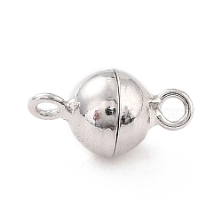 Anti-Tarnish Rhodium Plated 925 Sterling Silver Magnetic Clasps, Round, Platinum, 12x7x7x7mm, Hole: 1.5mm(STER-A001-02B-P)