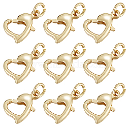 12Pcs Rack Plating Brass Lobster Claw Clasps, Long-Lasting Plated, with Jump Rings, Cadmium Free & Lead Free, Heart, Real 18K Gold Plated, 10x7x2.5mm, Hole: 2.5mm, ring: 4x0.9mm(KK-BBC0010-02)