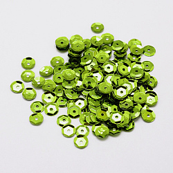 Plastic Paillette Beads, Semi-cupped Sequins Beads, Center Hole, Lawn Green, 8x0.5mm, Hole: 1mm(PVC-A001-8mm-02)