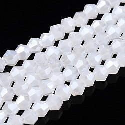 Imitation Jade Electroplate Glass Beads Strands, Pearl Luster Plated, Faceted, Bicone, Snow, 2.9~3.3x2.5mm, Hole: 0.7mm, about 145~150pcs/strand, 16.34~16.54 inch(41.5~42cm)(EGLA-A039-J2mm-A06)