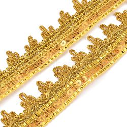 Sparkle Metallic Sequin Polyester Lace Trim, Single Edge with Waved Trimming, Gold, 30~31x1mm, about 14.22 Yards(13m)/Card(SRIB-WH0011-047)