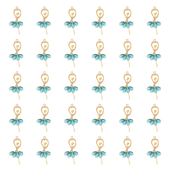 30Pcs Transparent Resin Big Pendants, Ballet Girl Charms, with Golden Plated Alloy Findings and Crystal Rhinestone, Sky Blue, 60x31x4mm, Hole: 2mm