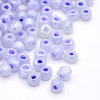 DIY Craft Beads 6/0 Ceylon Round Glass Seed Beads, Lilac, Size: about 4mm in diameter, hole:1.5mm, about 495pcs/50g