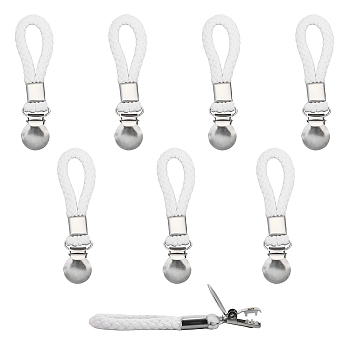 8Pcs Iron Pacifier Clips, with Cotton Cord Macrame Loop & 304 Stainless Steel Buckles, Teething Grasping Toy Suspender Clip, White, 112mm