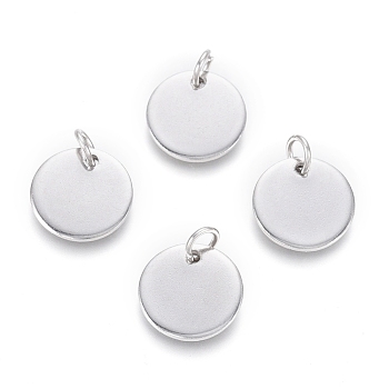 304 Stainless Steel Charms, with Jump Rings, Blank Stamping Tag, Flat Round, Stainless Steel Color, 12x1mm, Hole: 3.5mm