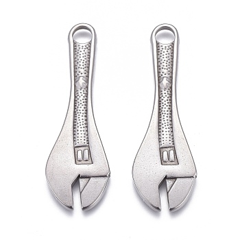304 Stainless Steel Pendants, Wrench, Stainless Steel Color, 46.5x14.5x2.5mm, Hole: 4mm