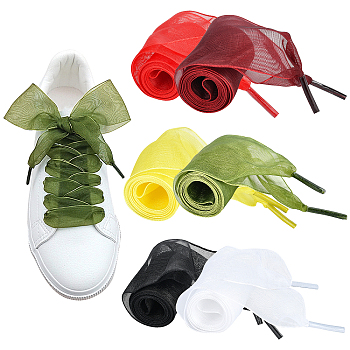 Gorgecraft 6 Pairs 6 Colors Flat Transparency Polyester Chiffon Shoelaces, Mixed Color, 120x37mm