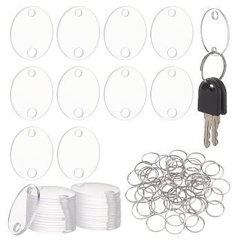 DIY Blank Oval Charm Keychain Making Kit, Including Acrylic Connector Charms, Iron Split Key Rings, Clear, 200Pcs/box
