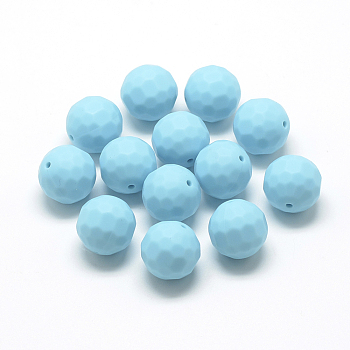 Food Grade Eco-Friendly Silicone Beads, Chewing Beads For Teethers, DIY Nursing Necklaces Making, Faceted Round, Turquoise, 15.5mm, Hole: 1mm