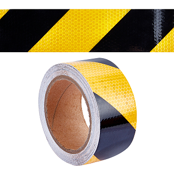 Waterproof EPT(Ethylene Propylene Terpolymer) & PVC Reflective Self-adhesive Tape, Traffic Safety Night Anti-Collision Warning Signs Stickers, Flat with Diagonal Pattern, Black, 50x0.4mm, about 10m/roll