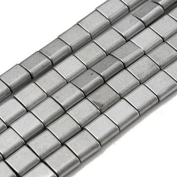 Electroplated Non-magnetic Synthetic Hematite Beads Strands, Square, Matte Style, 2-Hole, Silver, 6x6x3mm, Hole: 1.2mm, about 69pcs/strand, 15.55 inch(39.5cm)
